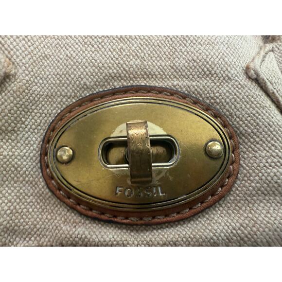 Fossil Long Live Vintage Khaki Canvas & Leather Crossbody Messenger‎ Bag Khaki - Picture 6 of 16